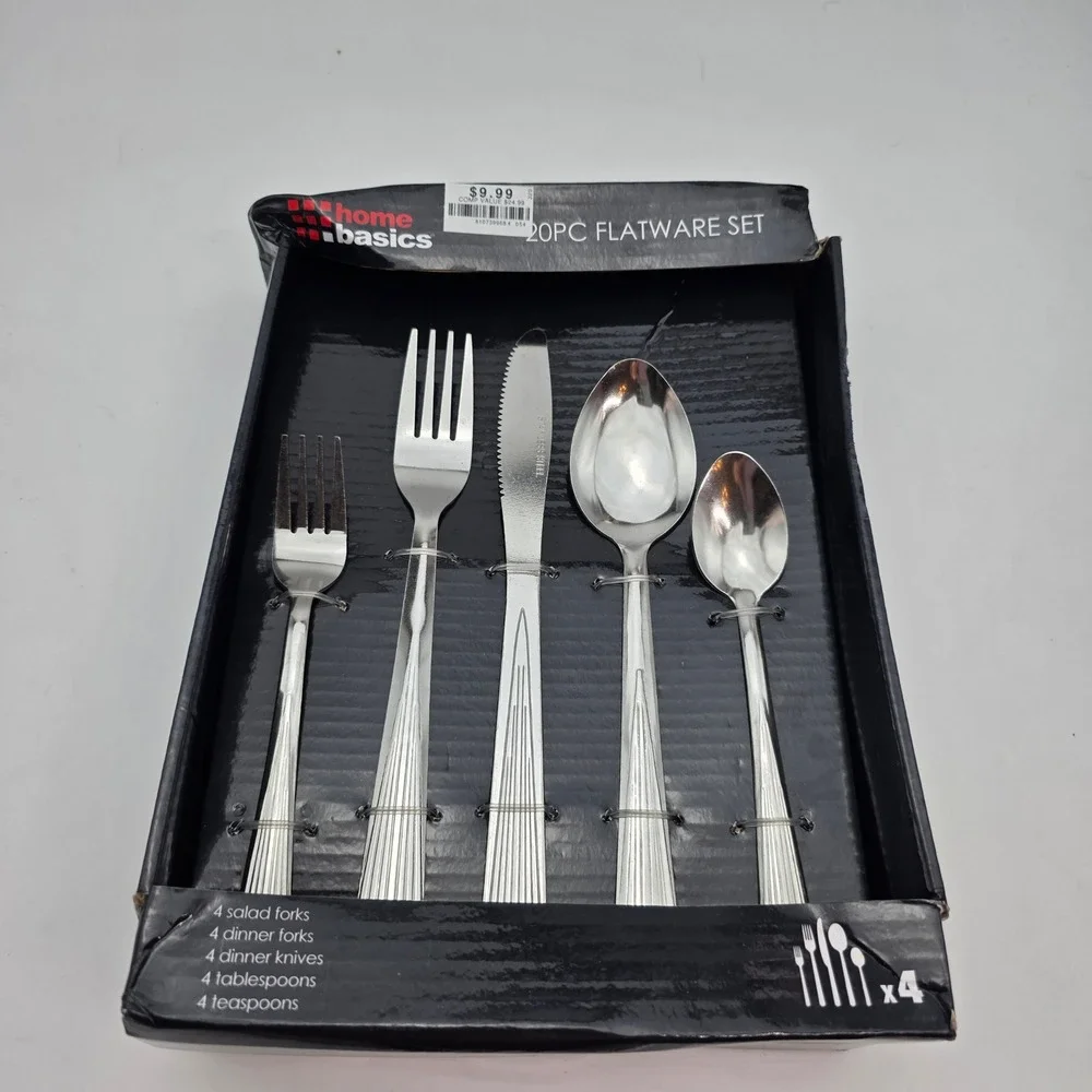 Home Basics 20 Piece Stainless Steel Flatware Set Service for 4 FS37432 Silver